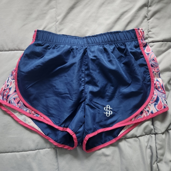 Simply Southern Blue and Pink Athletic Shorts with Curved Hem - Picture 1 of 3